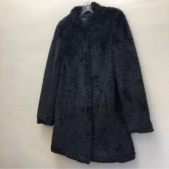 Kenneth Cole NY W Size S Black Long Sleeve Faux Fur Coat with Stand-up Collar - Picture 8 of 8